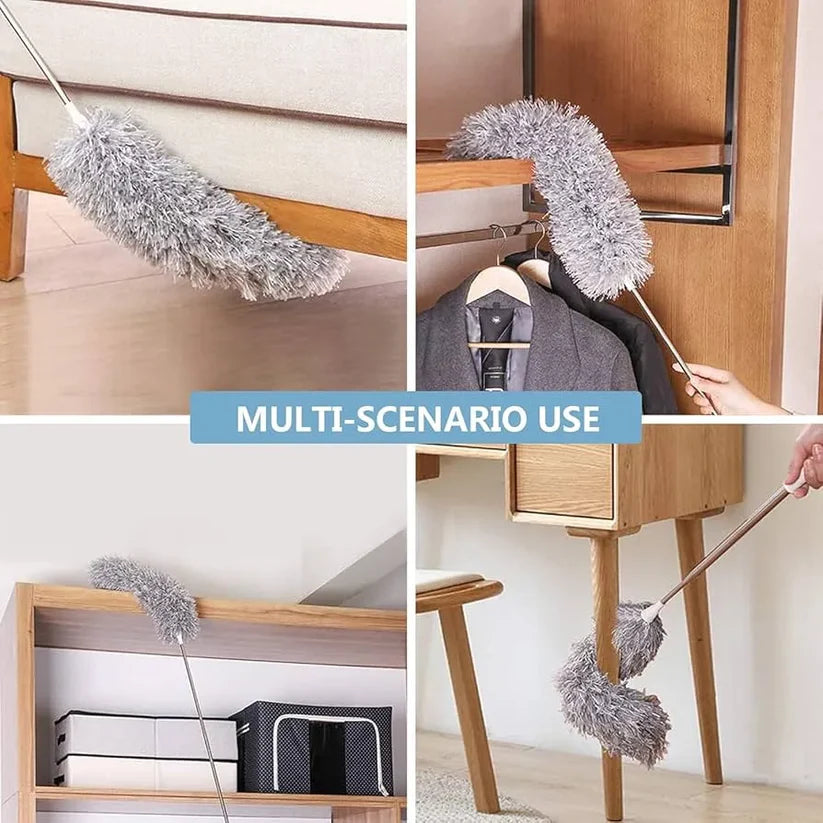 Microfiber Duster with Extension Pole (Stainless Steel) 30 to 100'', with Bendable Head, Extendable Long Duster for Cleaning Ceiling Fan, High Ceiling, Furniture, Cars