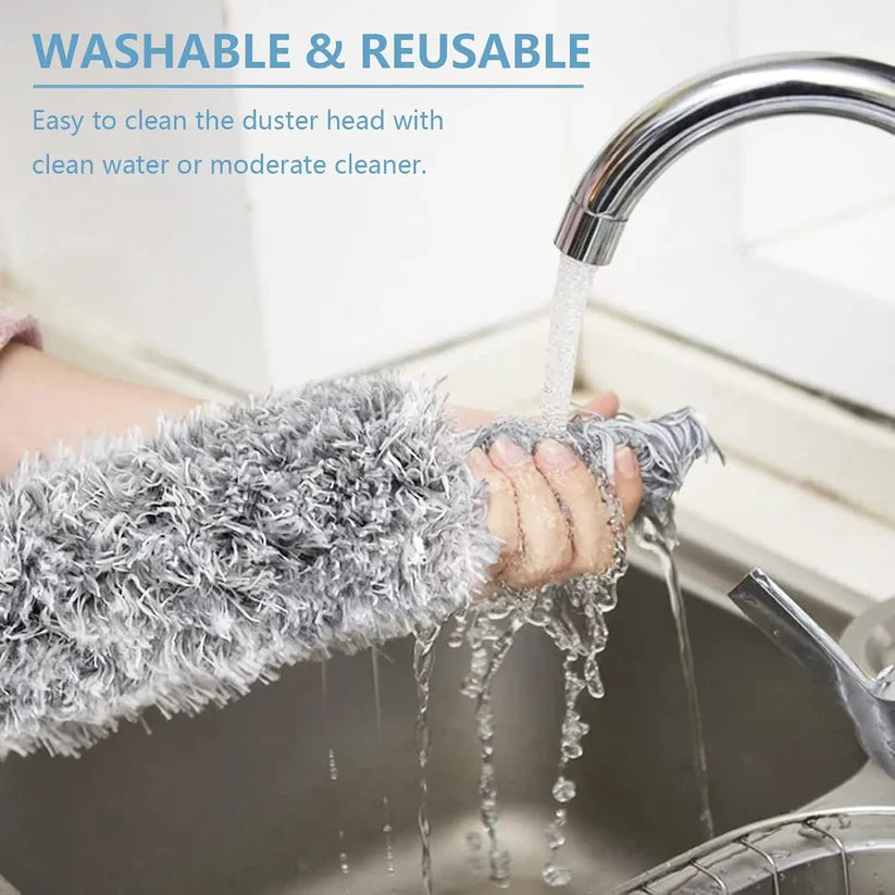 Microfiber Duster with Extension Pole (Stainless Steel) 30 to 100'', with Bendable Head, Extendable Long Duster for Cleaning Ceiling Fan, High Ceiling, Furniture, Cars