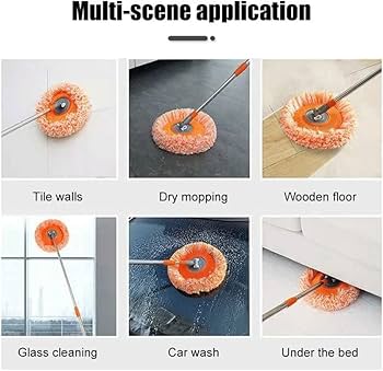 360° Rotating Multi-Functional Spin Mop with Extendable Stainless Steel Handle | All-in-One Microfiber Cleaning Tool for Floors, Windows, Toilets, and Car Washing