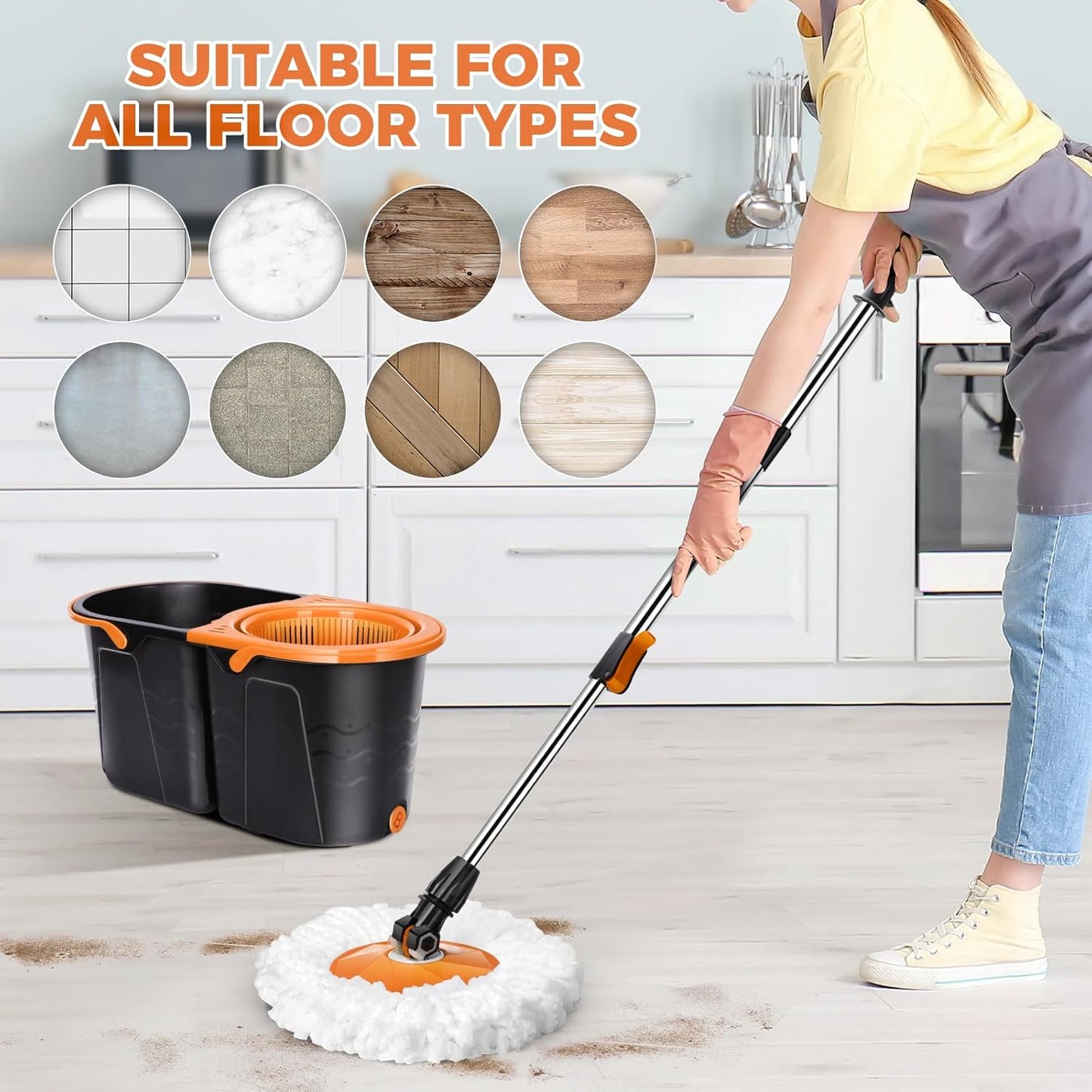 360° Rotating Multi-Functional Spin Mop with Extendable Stainless Steel Handle | All-in-One Microfiber Cleaning Tool for Floors, Windows, Toilets, and Car Washing