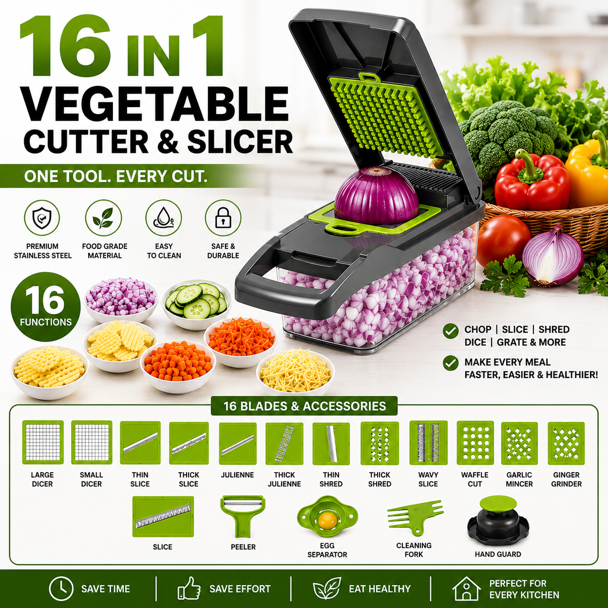 16-in-1 Multifunctional Vegetable Cutter & Slicer